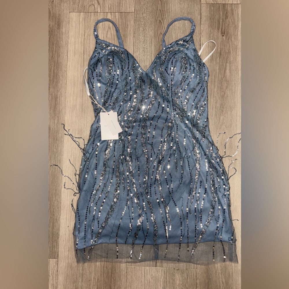 Sparkling Blue Sequin Mini Dress